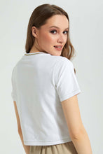 تنزيل الصورة على معرض الصور، Redtag-White-Crop-T-Shirt-With-Artwork-All-Over-Prints-Women&#39;s-
