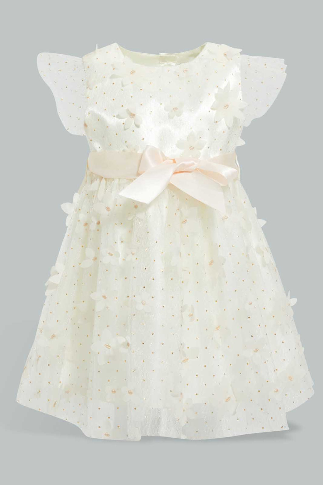 Redtag-Ivory-Flower-All-Over-Patch-Work-Sleeveless-Dress-Dresses-Infant-Girls-3 to 24 Months