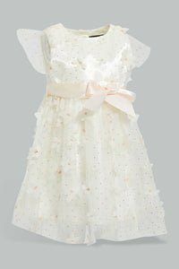 Redtag-Ivory-Flower-All-Over-Patch-Work-Sleeveless-Dress-Dresses-Infant-Girls-3 to 24 Months