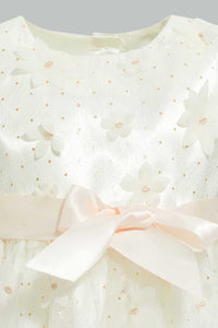 Redtag-Ivory-Flower-All-Over-Patch-Work-Sleeveless-Dress-Dresses-Infant-Girls-3 to 24 Months