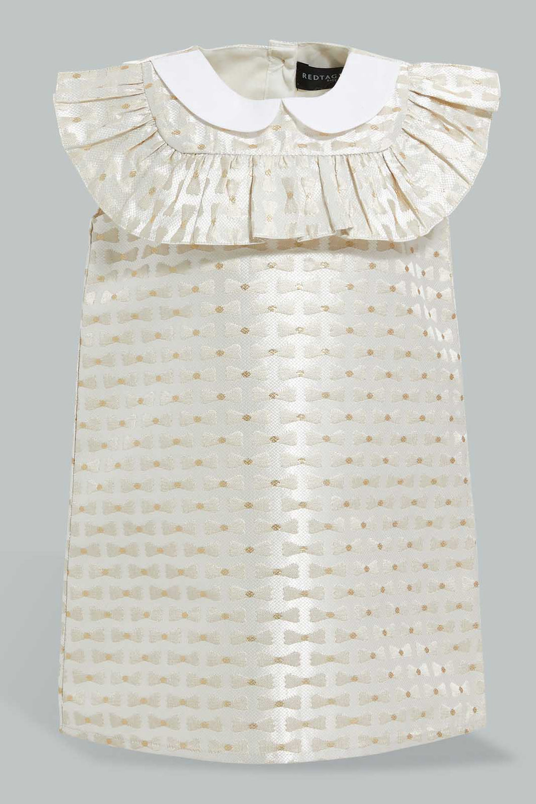 Redtag-Ivory-Jacquard-Peterpan-Colar-Sleeveless-Dress-Dresses-Infant-Girls-3 to 24 Months