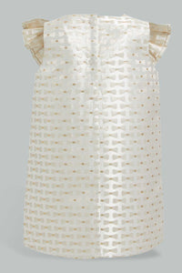 Redtag-Ivory-Jacquard-Peterpan-Colar-Sleeveless-Dress-Dresses-Infant-Girls-3 to 24 Months