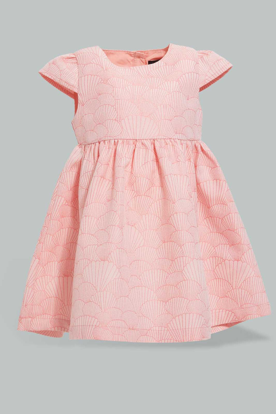 Redtag-Coral-Jacquard-Cap-Sleeves-Dress-Dresses-Infant-Girls-3 to 24 Months