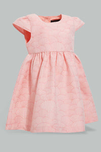 Redtag-Coral-Jacquard-Cap-Sleeves-Dress-Dresses-Infant-Girls-3 to 24 Months