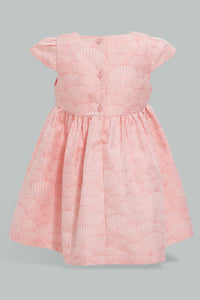 Redtag-Coral-Jacquard-Cap-Sleeves-Dress-Dresses-Infant-Girls-3 to 24 Months
