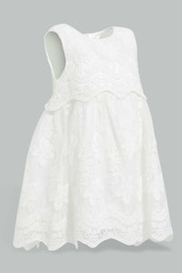 Redtag-Scallop-Lace-Tiered-Yoke-Dresses-Infant-Girls-3 to 24 Months