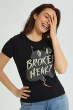 تنزيل الصورة على معرض الصور، Redtag-Black-Cruella-Print-T-Shirt-Character-Women&#39;s-
