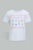 Redtag-White-&-Coral-Flower-Artwork-Short-Sleeves-T-Shirt-With-Trouser-Sets-Infant-Girls-3 to 24 Months