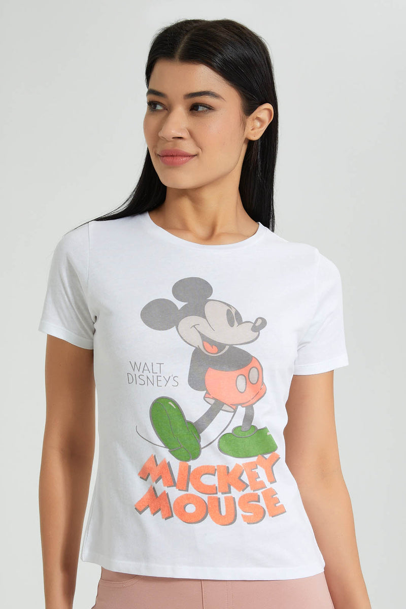 Redtag-White-Mickey-Print-T-Shirt-Colour:White,-Filter:Women's-Clothing,-New-In,-New-In-Women,-Non-Sale,-S22B,-Section:Women,-Women-T-Shirts-Women's-