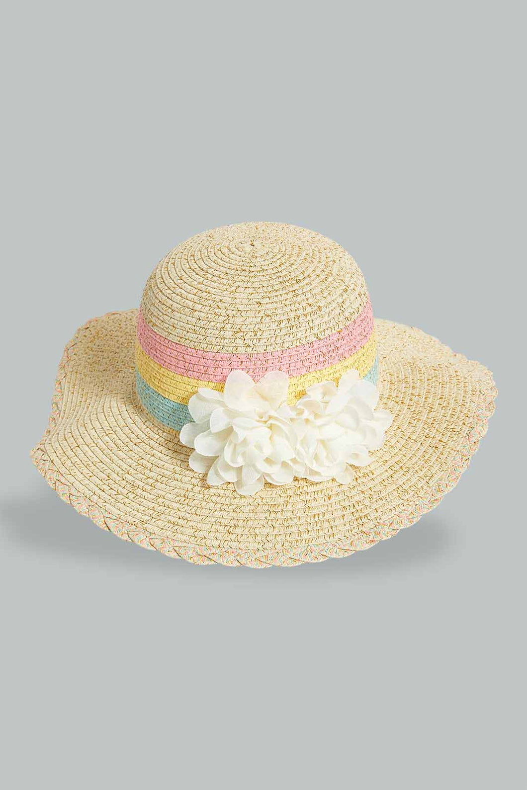 Redtag-Beige-Floral-Embellished-Hat-For-Girls-Colour:Beige,-Filter:Girls-Accessories,-GIR-Caps,-New-In,-New-In-GIR-ACC,-Non-Sale,-S22B-Girls-