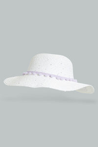 Redtag-White-Embellished-Hat-For-Girls-Colour:White,-Filter:Girls-Accessories,-GIR-Caps,-New-In,-New-In-GIR-ACC,-Non-Sale,-S22B-Girls-