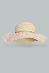 Redtag-Beige-And-Pink-Embellished-Hat-For-Girls-Colour:Beige,-Colour:Pink,-Filter:Girls-Accessories,-GIR-Caps,-New-In,-New-In-GIR-ACC,-Non-Sale,-S22B-Girls-