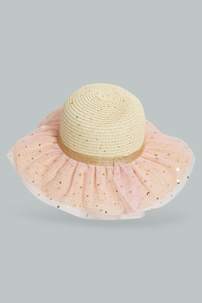 Redtag-Beige-And-Pink-Embellished-Hat-For-Girls-Colour:Beige,-Colour:Pink,-Filter:Girls-Accessories,-GIR-Caps,-New-In,-New-In-GIR-ACC,-Non-Sale,-S22B-Girls-