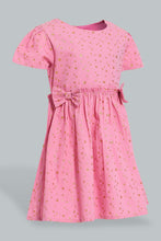 Load image into Gallery viewer, Redtag-Pink-Star-Printed-Cap-Sleeve-Dress-Dresses-Infant-Girls-3 to 24 Months
