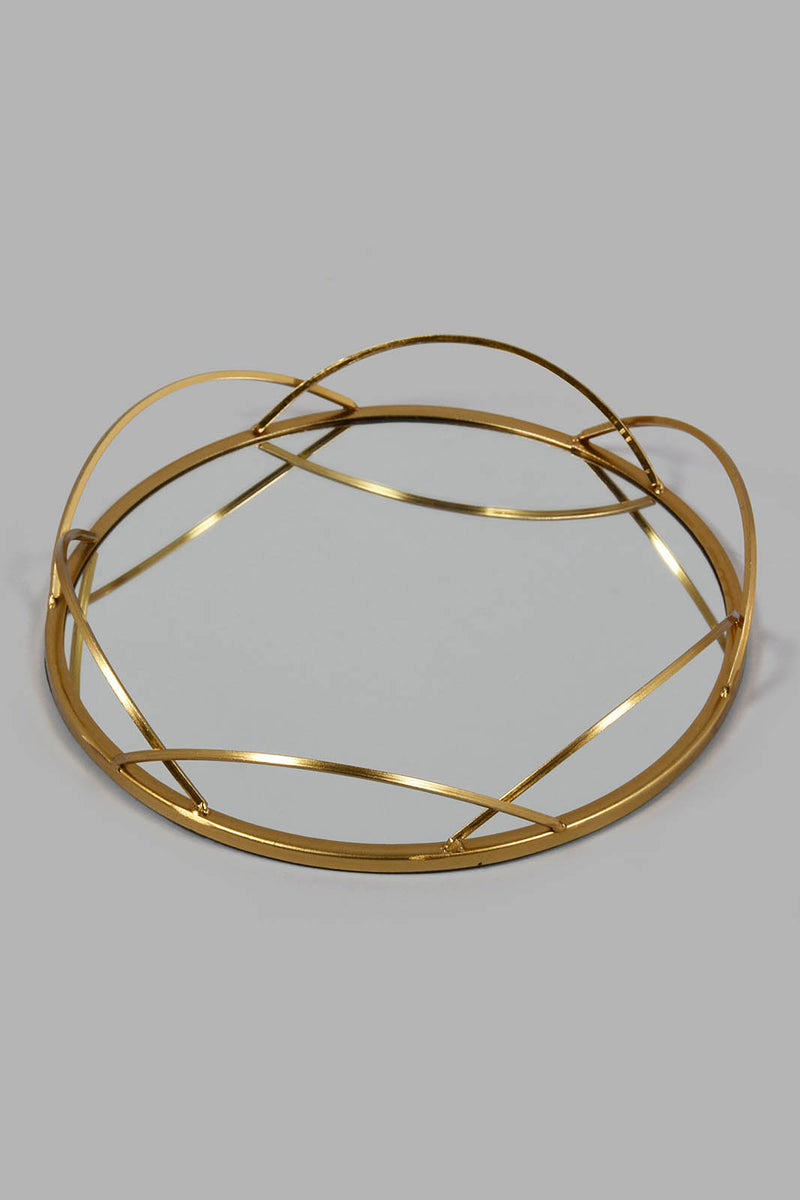 Redtag-Gold-Round-Metal-Tray-With-Mirror-0,-Colour:Gold,-Filter:Home-Decor,-HMW-HOM-Trays,-New-In,-New-In-HMW-HOM,-Non-Sale,-S22B,-Section:Homewares-Home-Decor-