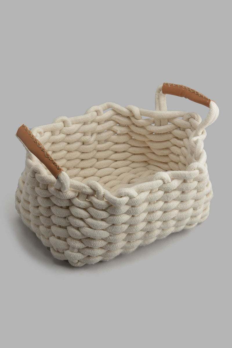 Redtag-White-Cotton-Rope-Woven-Rectangle-Laundry-Basket-(Medium)-0,-Colour:White,-Filter:Home-Bathroom,-HMW-BAC-Laundry-Hampers,-New-In,-New-In-HMW-BAC,-Non-Sale,-S22B,-Section:Homewares-Home-Bathroom-