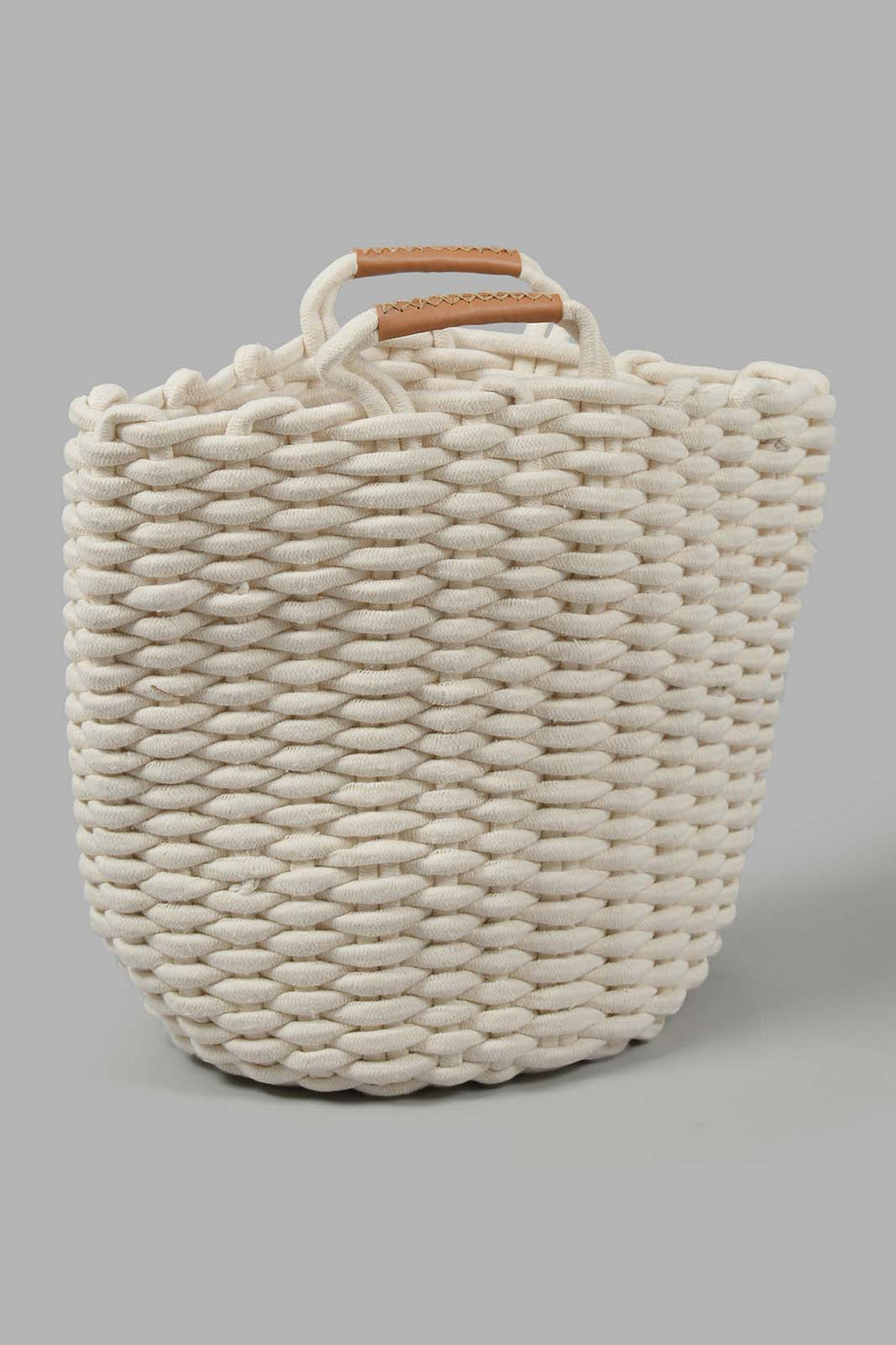 Redtag-White-Cotton-Rope-Woven-Round-Laundry-Hamper-(Large)-0,-Colour:White,-Filter:Home-Bathroom,-HMW-BAC-Laundry-Hampers,-New-In,-New-In-HMW-BAC,-Non-Sale,-S22B,-Section:Homewares-Home-Bathroom-