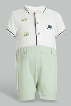 Load image into Gallery viewer, Redtag-Green-And-White-Polo-Car-Romper-Rompers-Baby-0 to 12 Months
