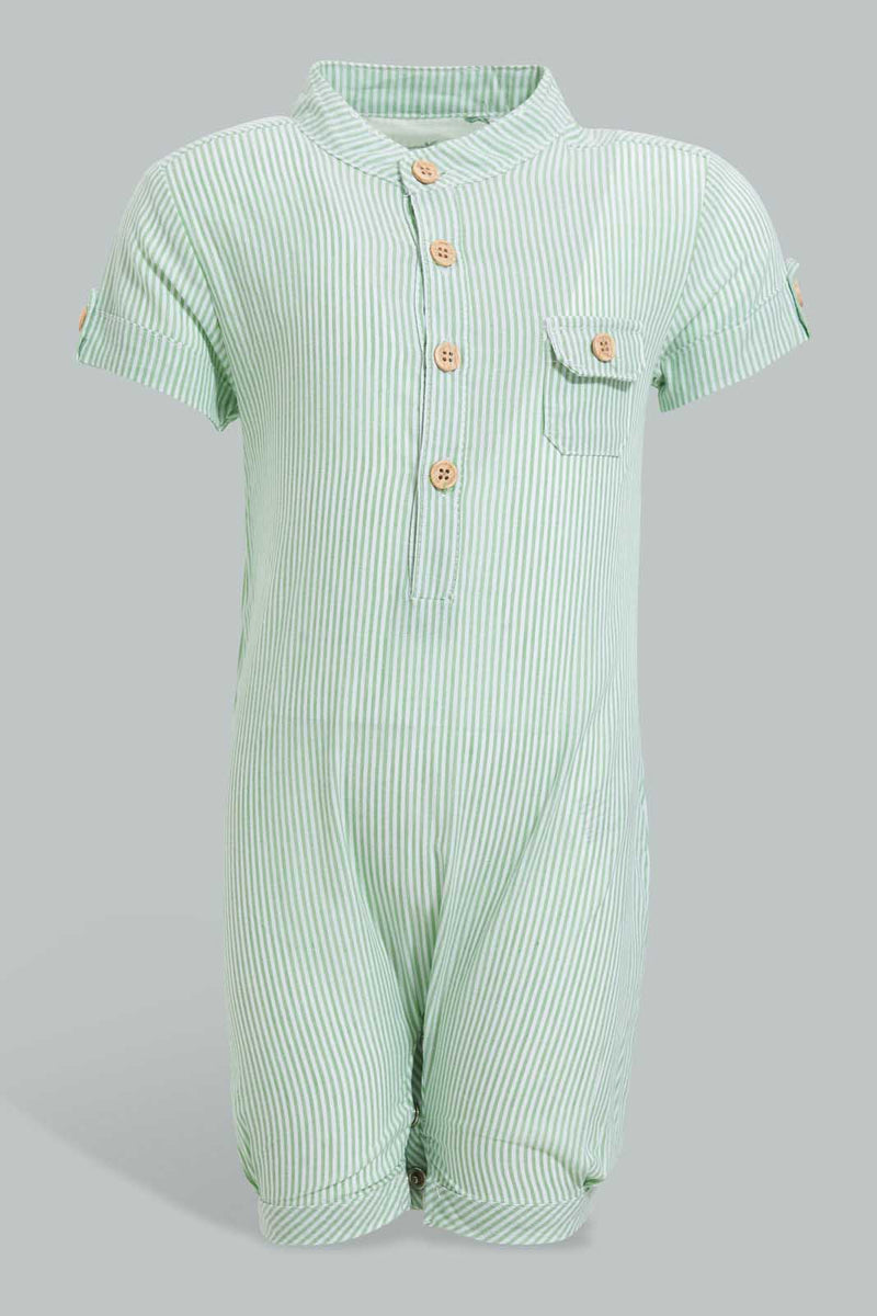 Redtag-Green-Kurta-Romper-Rompers-Baby-0 to 12 Months