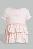 Redtag-Pink-Foil-Print-Tierd-Dress-Dresses-Baby-0 to 12 Months