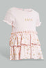 Redtag-Pink-Foil-Print-Tierd-Dress-Dresses-Baby-0 to 12 Months