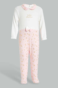 Redtag-Pink-And-White-Foil-Print-Sleep-Suit-With-Hat-Sleepsuits-Baby-0 to 12 Months