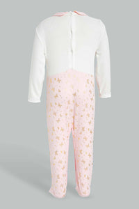 Redtag-Pink-And-White-Foil-Print-Sleep-Suit-With-Hat-Sleepsuits-Baby-0 to 12 Months