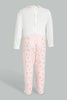 Redtag-Pink-And-White-Foil-Print-Sleep-Suit-With-Hat-Sleepsuits-Baby-0 to 12 Months