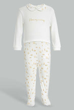 Load image into Gallery viewer, Redtag-Beige-And-White-Foil-Print-Sleep-Suit-With-Hat-Sleepsuits-Baby-0 to 12 Months
