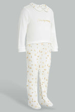 Load image into Gallery viewer, Redtag-Beige-And-White-Foil-Print-Sleep-Suit-With-Hat-Sleepsuits-Baby-0 to 12 Months
