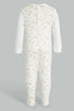 Redtag-Beige-And-White-Foil-Print-Sleep-Suit-With-Hat-Sleepsuits-Baby-0 to 12 Months