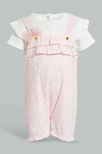 Redtag-Pink-Broidery-Anglis-Romper-With-Head-Band-Rompers-Baby-0 to 12 Months