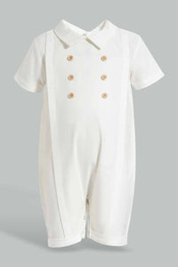 Redtag-White-Romper-With-Hat-Rompers-Baby-0 to 12 Months