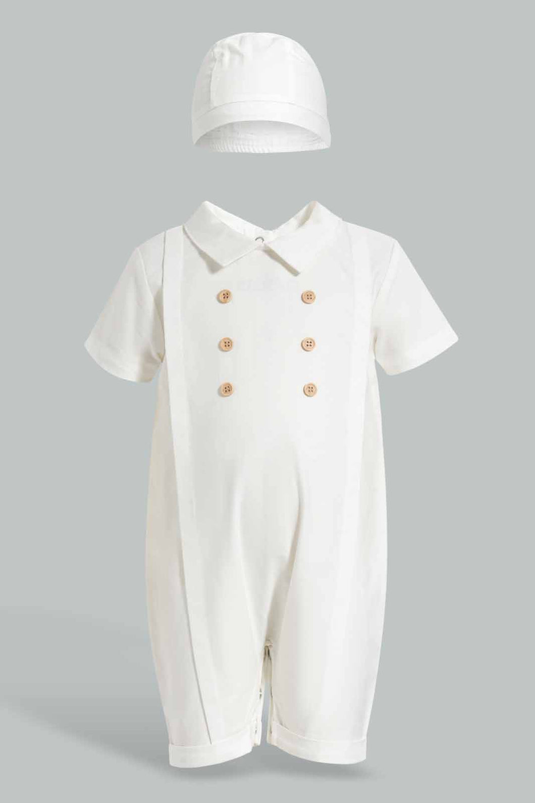 Redtag-White-Romper-With-Hat-Rompers-Baby-0 to 12 Months