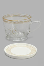 Load image into Gallery viewer, Clear Glass Floral Tea Cup And Ceramic Saucer
