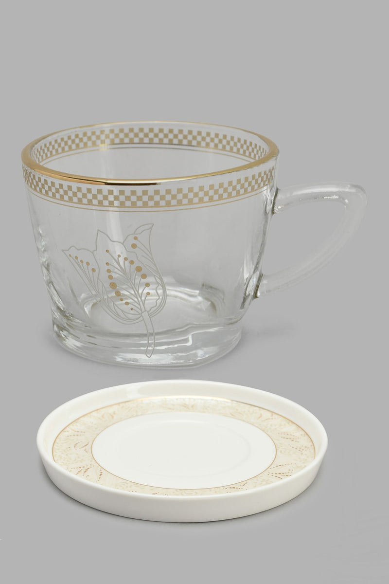 Clear Glass Floral Tea Cup And Ceramic Saucer