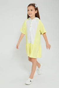 Redtag-Yellow-Color-Block-Dress-Dresses-Girls-2 to 8 Years