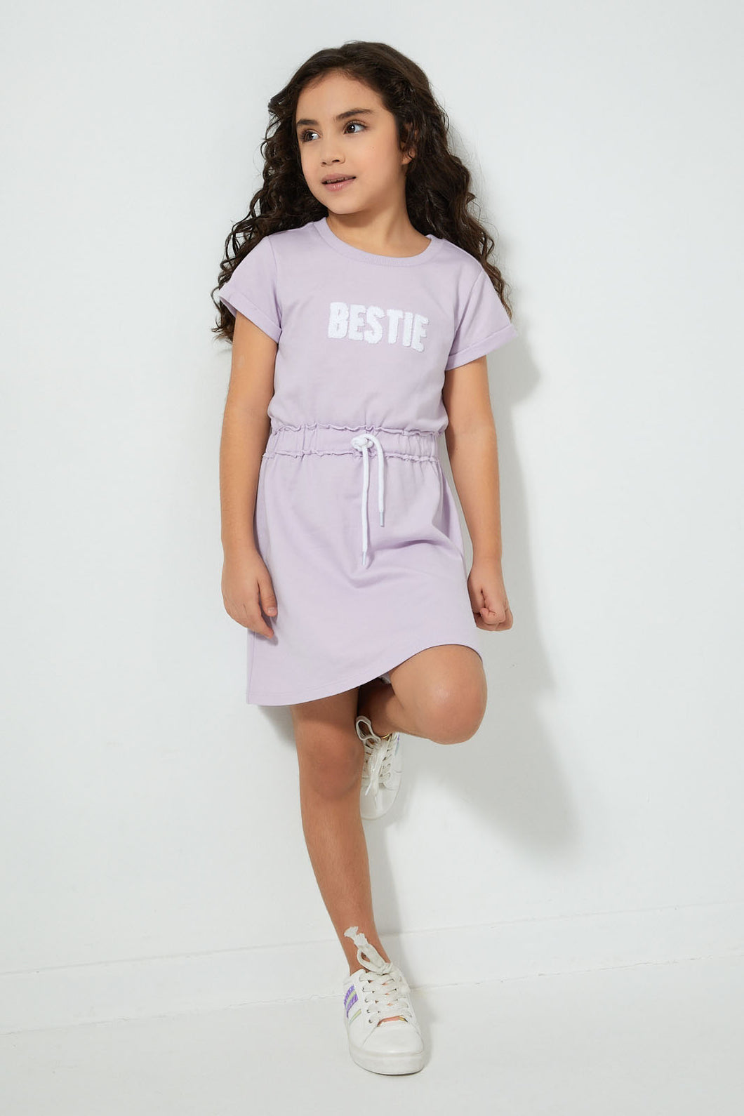 Redtag-Lilac-Chest-Print-Dress-Dresses-Girls-2 to 8 Years