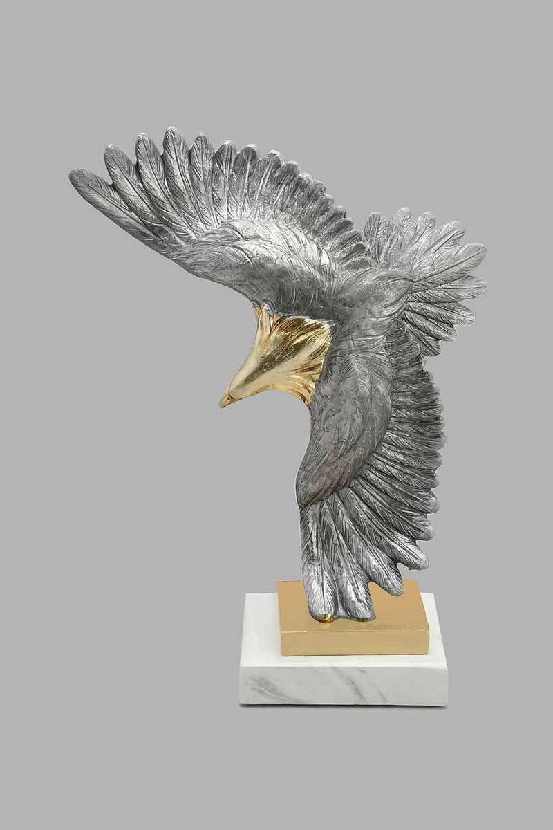 Redtag-Silver-Resin-Eagle-On-Gold-And-White-Base-Artefact-Home-Decor-