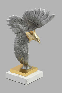 Redtag-Silver-Resin-Eagle-On-Gold-And-White-Base-Artefact-Home-Decor-