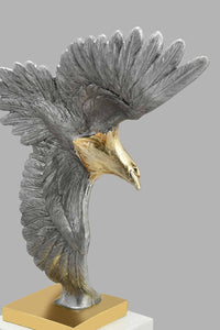 Redtag-Silver-Resin-Eagle-On-Gold-And-White-Base-Artefact-Home-Decor-