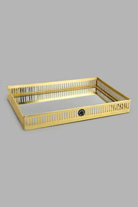 Redtag-Gold-Ribbed-Rectangle-Tray-With-Mirror-Colour:Gold,-Filter:Home-Decor,-HMW-HOM-Trays,-New-In,-New-In-HMW-HOM,-Non-Sale,-S22B,-Section:Homewares-Home-Decor-