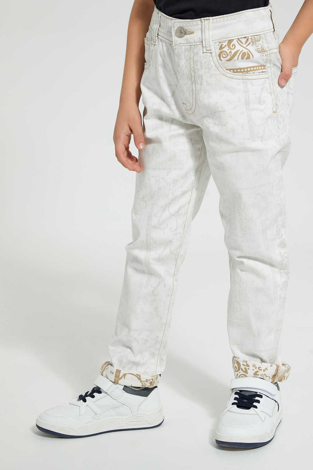 Redtag-White-Reverse-Print-Jean-Jeans-Jogger-Fit-Boys-2 to 8 Years