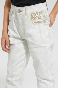 Redtag-White-Reverse-Print-Jean-Jeans-Jogger-Fit-Boys-2 to 8 Years