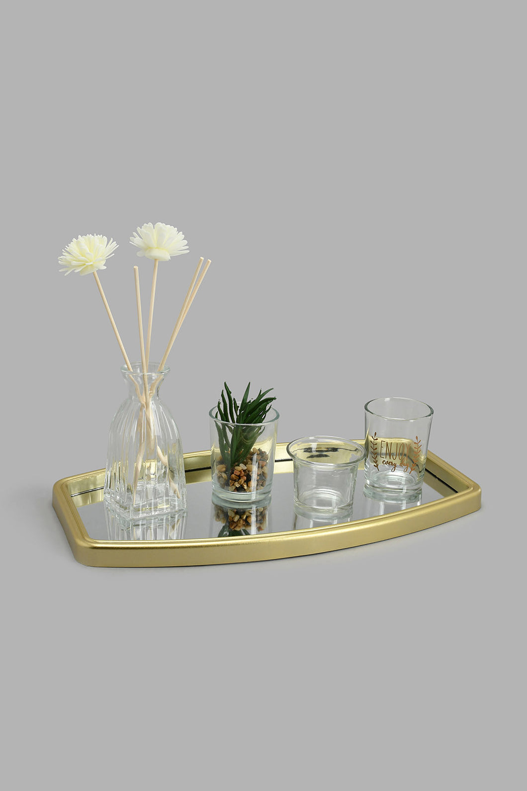 Redtag-Gold-Tray-With-Candle-Holder-Set-(6-Piece)-Trays-Home-Decor-