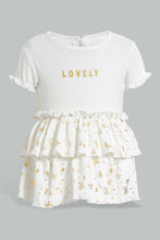 Load image into Gallery viewer, Redtag-White-Foil-Print-Tierd-Dress-Dresses-Baby-0 to 12 Months
