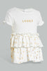 Redtag-White-Foil-Print-Tierd-Dress-Dresses-Baby-0 to 12 Months