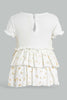 Redtag-White-Foil-Print-Tierd-Dress-Dresses-Baby-0 to 12 Months