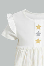 Load image into Gallery viewer, Redtag-White-And-Gold-Star-Bodysuit-Dress-Dresses-Baby-0 to 12 Months
