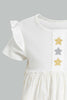 Redtag-White-And-Gold-Star-Bodysuit-Dress-Dresses-Baby-0 to 12 Months